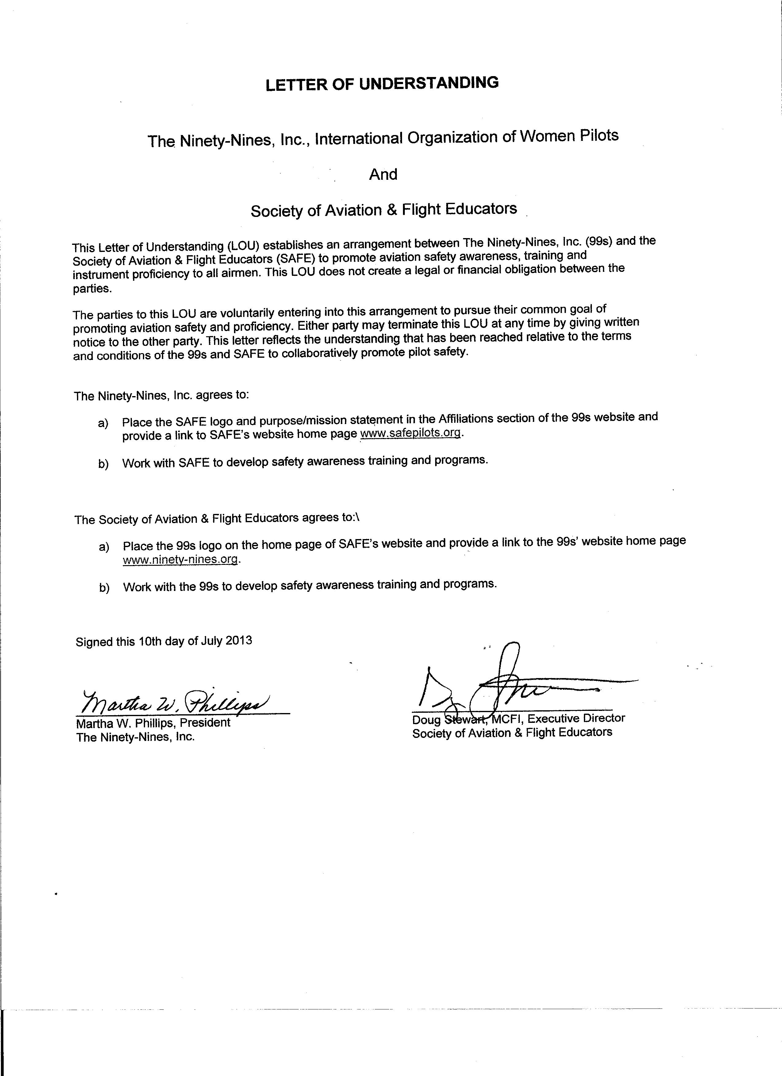 letters of understanding letter of understanding